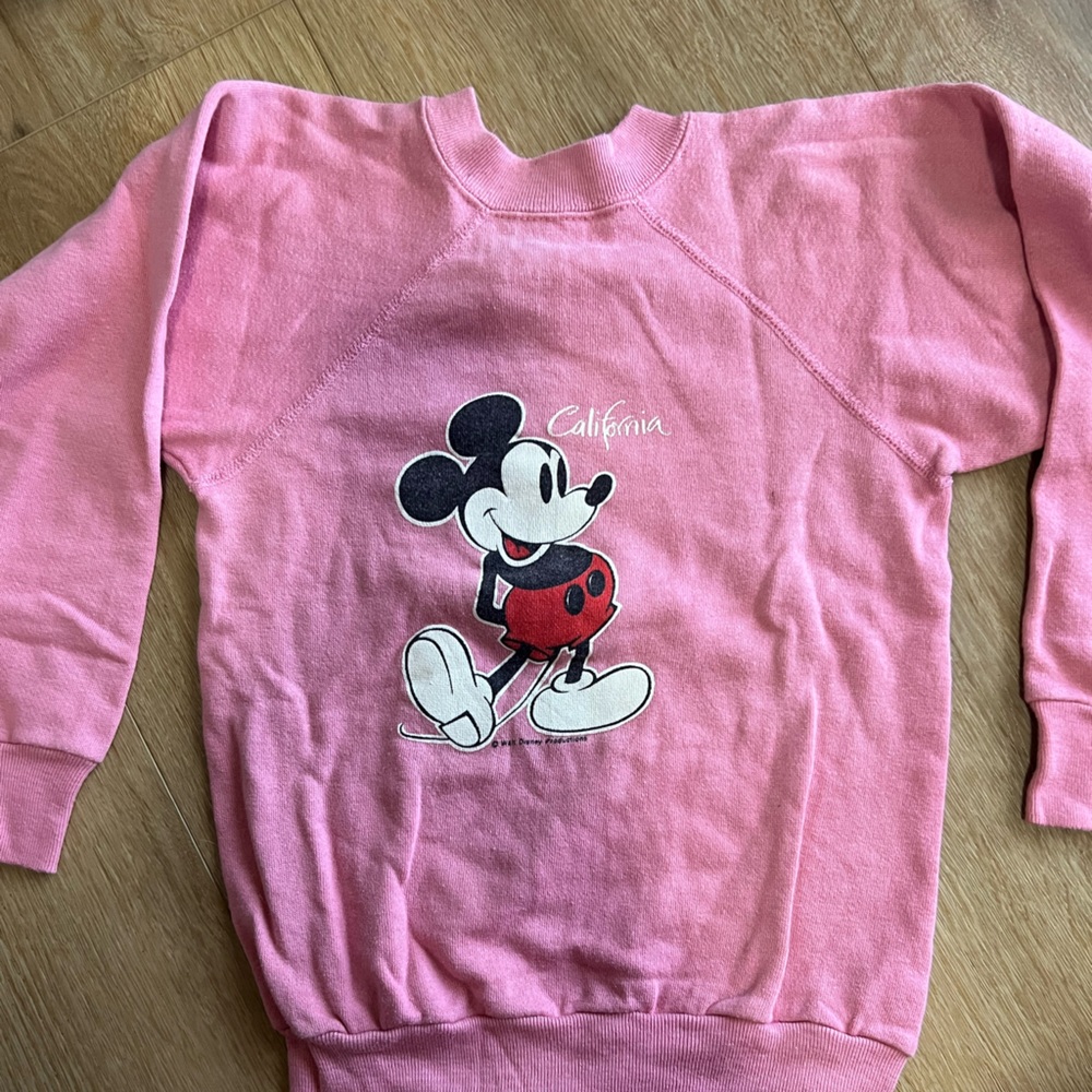 Vintage Disney 80s Youth Pink Sweater with Fun Mickey Graphic